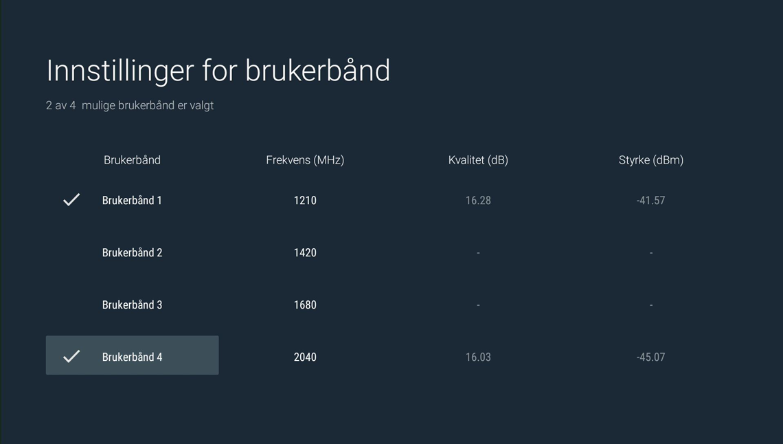 Velg brukerbånd 1 og 4 hvis du har Smartboks eller HD PVR 5720    